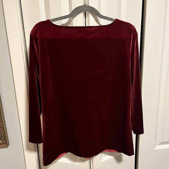 Red Velvet Boatneck Top 3/4 Sleeves - Picture 7 of 10